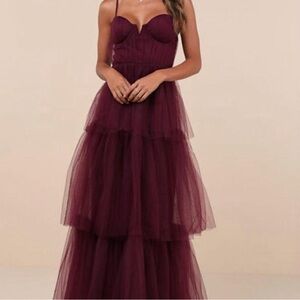 Lulu's Deep‎ Burgundy Layered Prom Dress